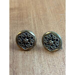 Vintage Estate Victorian Revival Screw Back Brass Tone Snowflake Earrings